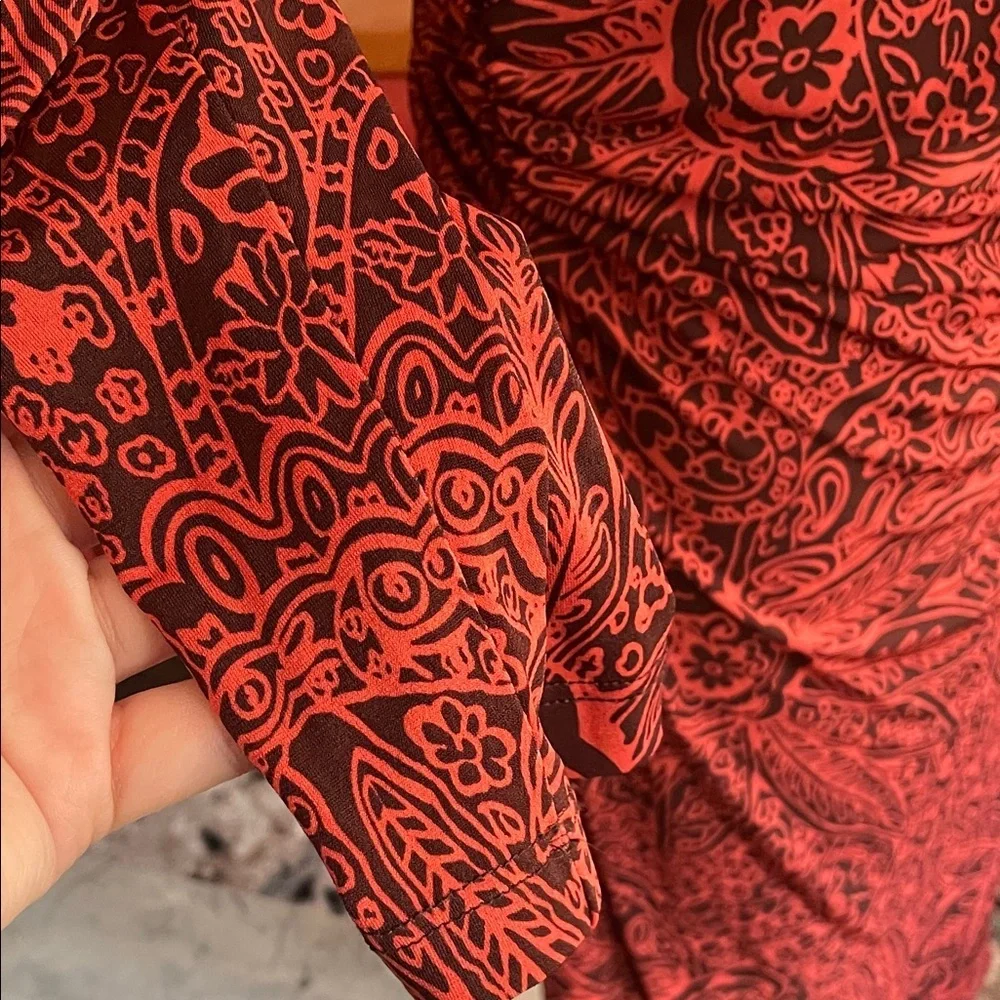 Sara Campbell Red and Brown Paisley Shirred Dress Fits 6-8 - Picture 8 of 13